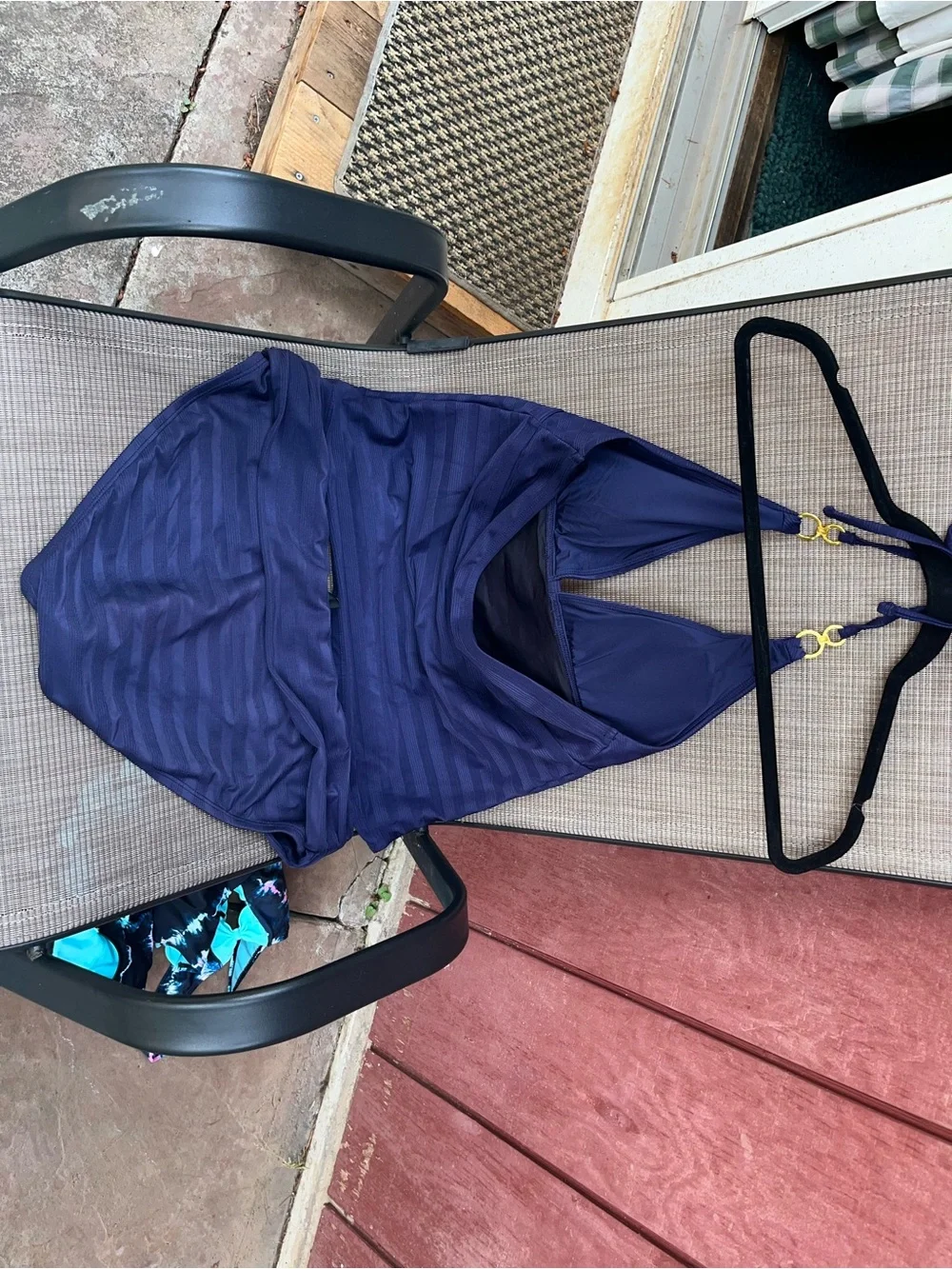 La Blanca Navy Blue Tankini Set with Gold Ring Accents. Added tummy control